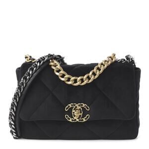CHANEL 19 Medium Black Velvet Flap Bag Crossbody Shoulder Bag Mixed Hardware